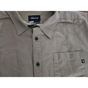 Marmot Button Up‎ Short Sleeve Shirt Carhart Brown Chest Pocket Logo XL
